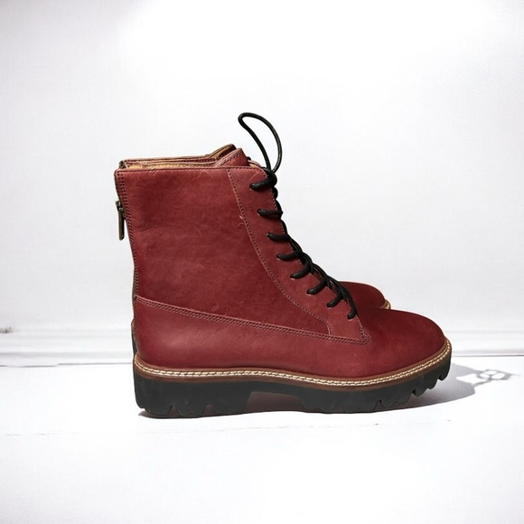 🌻NEW Madewell Citywalk Rusted Burgundy Leather Lugsole Lace-Up Boot Size 7.5 - Picture 2 of 11